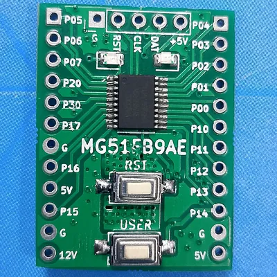 MG51FB9AE Nuvoton 8051 development board, front view